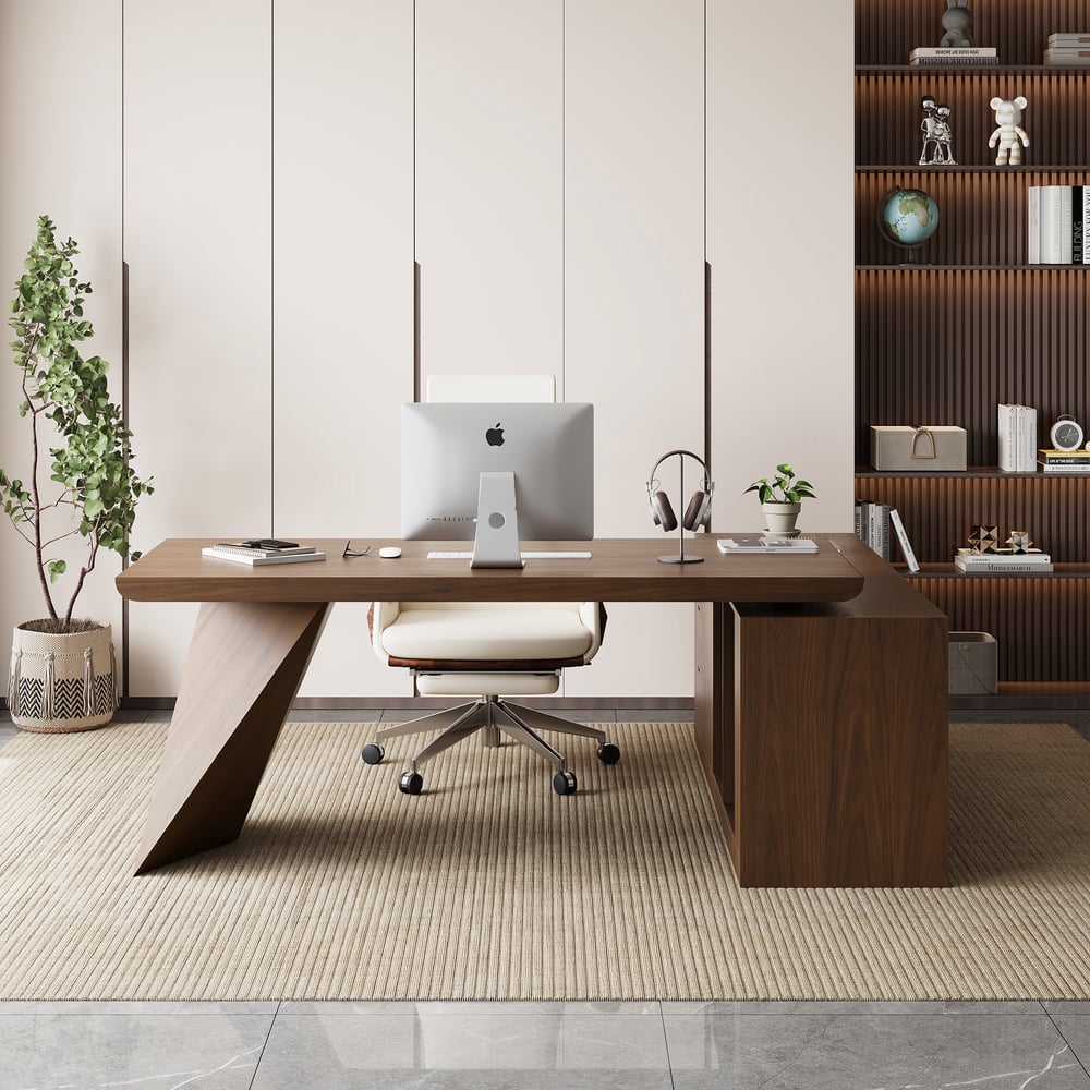 Avaliações de clientes sobre Mesa executiva moderna em forma de L em nogueira com gavetas e armário à esquerda (1800 mm)