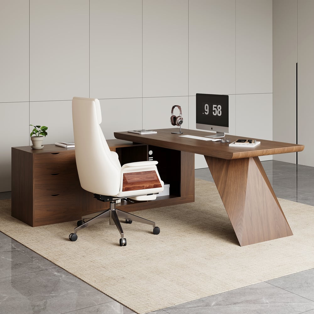 Avaliações de clientes sobre Mesa executiva moderna em forma de L em nogueira com gavetas e armário à esquerda (1800 mm)