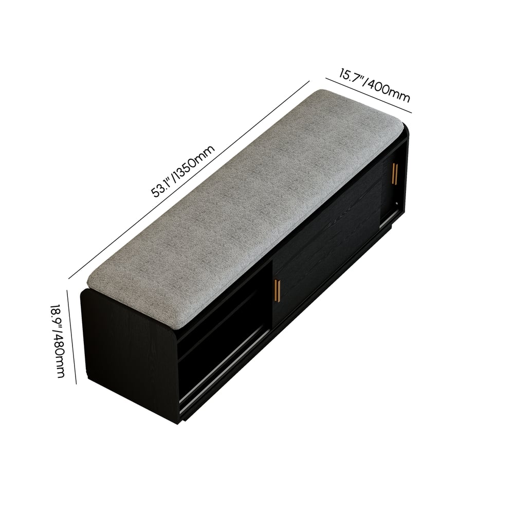 Black Shoe Storage Bench with Cushion weights dimensions image