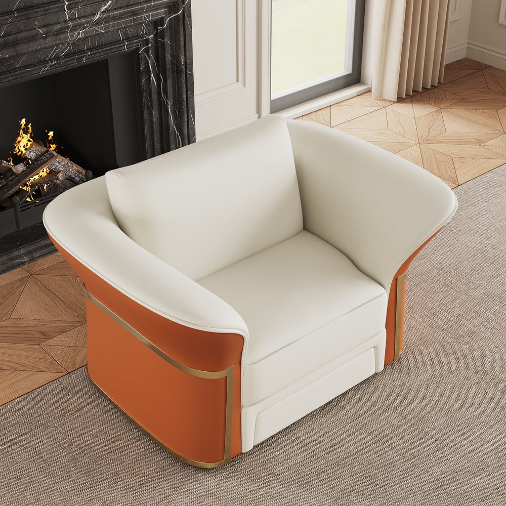 Klantrecensies voor Moderne kunstlederen bankset voor de woonkamer in wit en oranje, set van 3