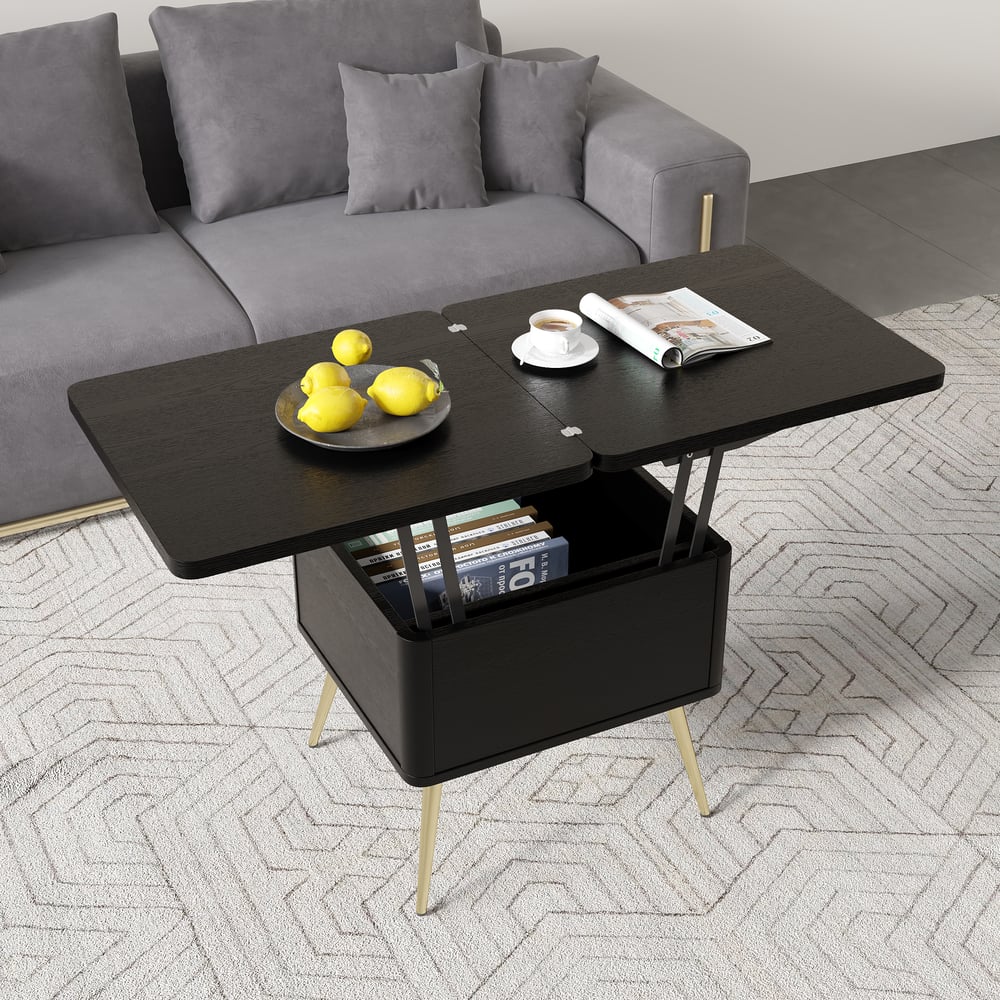 Avis Clients sur Table basse moderne multifonctionnelle extensible avec rangement et plateau relevable en noir