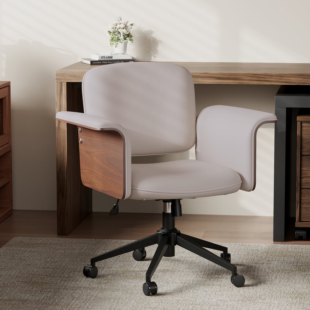 Questions et Réponses pour Chaise de bureau en bois et similicuir - Pivotant ergonomique ajustable (kaki)