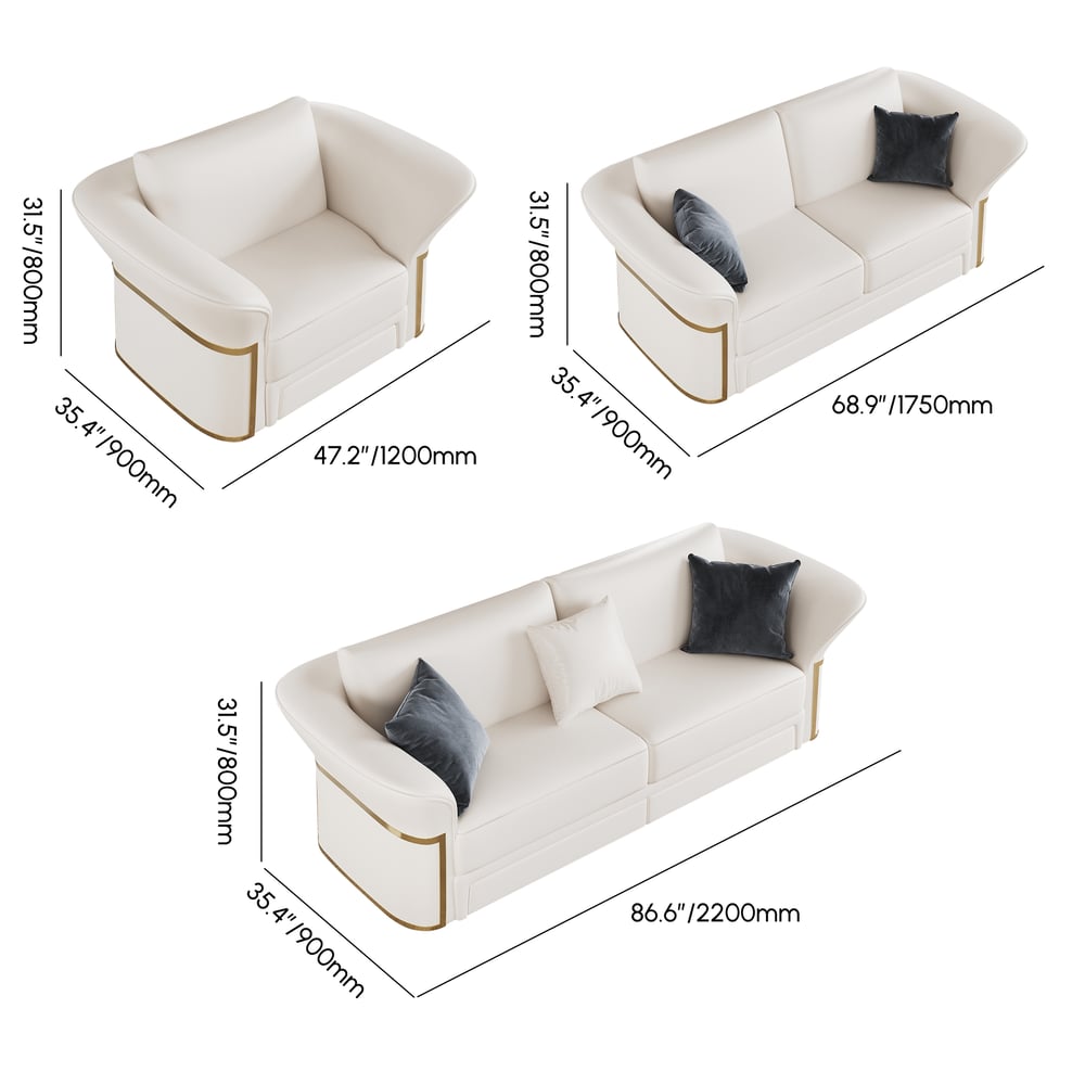 Modern Faux Leather Living Room Sofa Set in White Set of 3 weights dimensions image