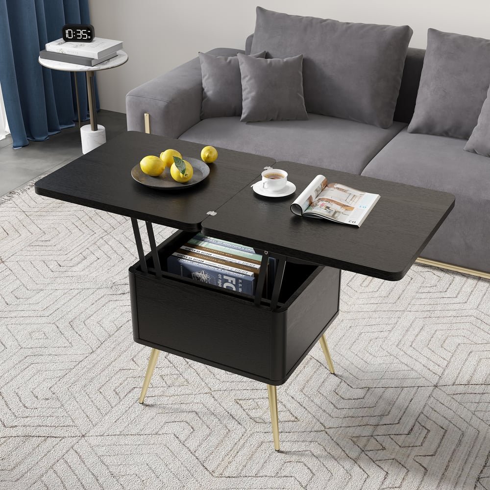 Avis Clients sur Table basse moderne multifonctionnelle extensible avec rangement et plateau relevable en noir