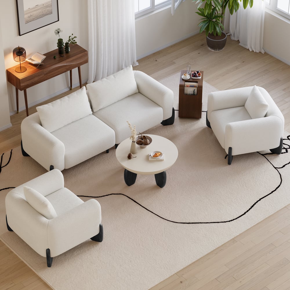 Avaliações de clientes sobre Sofá de 2 lugares com pernas de madeira estofadas Curva 1980mm White Boucle