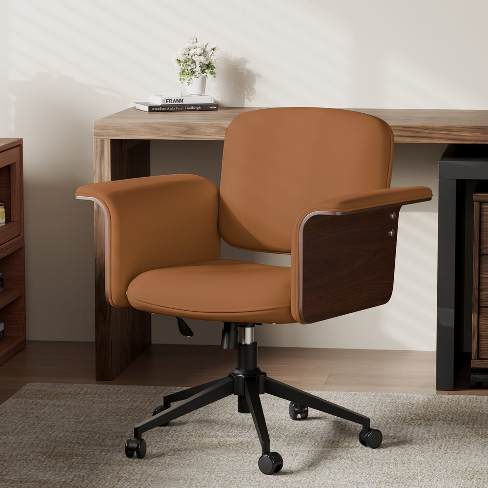 Customer Reviews for Wood & Faux Leather Office Chair - Ergonomic Adjustable Swivel (Brown)