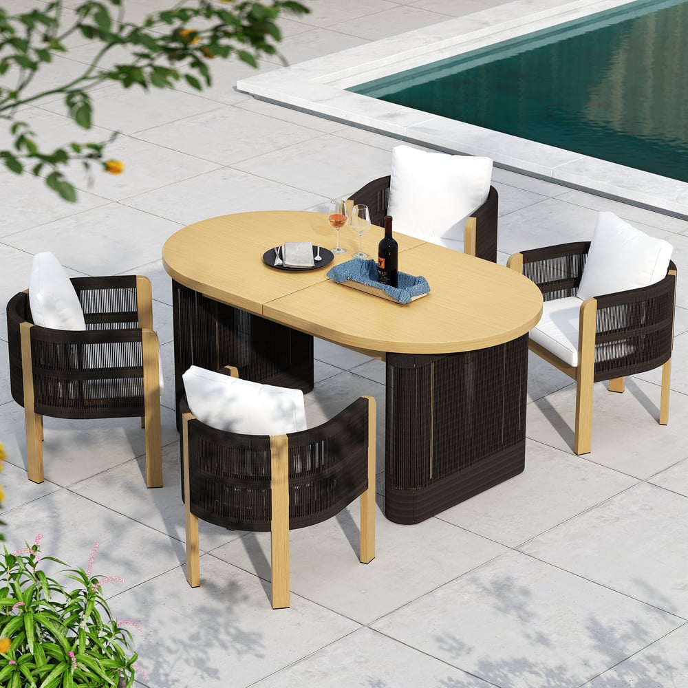 Perguntas e respostas para Conjunto de jantar extensível ao ar livre de 7 peças com 6 poltronas de tecido para 4 a 6 pessoas