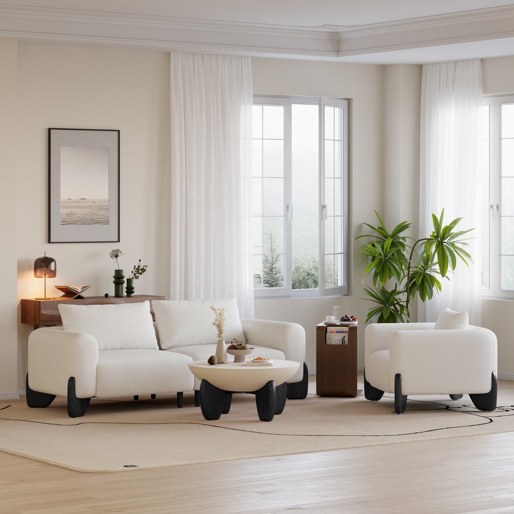 Avaliações de clientes sobre Sofá de 2 lugares com pernas de madeira estofadas Curva 1980mm White Boucle