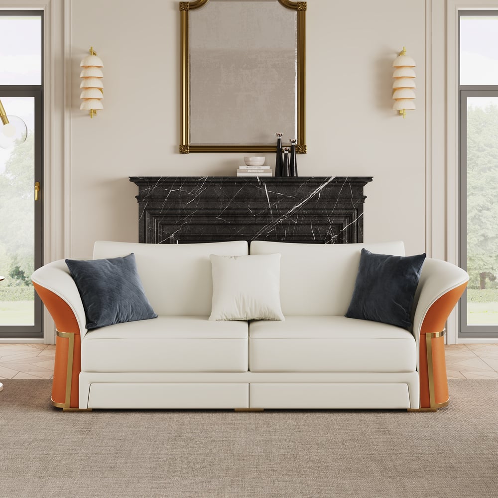 Klantrecensies voor Moderne kunstlederen bankset voor de woonkamer in wit en oranje, set van 3