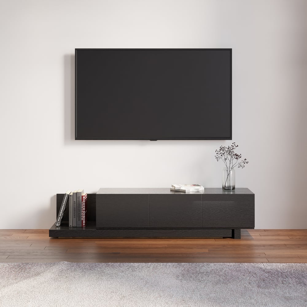 Vragen en antwoorden voor Uitschuifbaar tv-dressoir Crator 63 - 100 cm in zwart met 2 laden