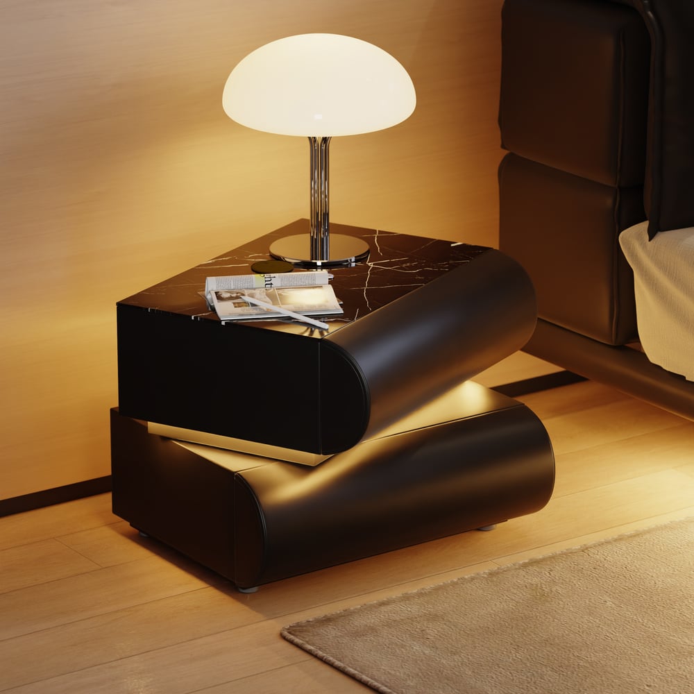 Questions and Answers for Humply Leather 2-Drawer Smart LED Nightstand with Sintered Stone Top