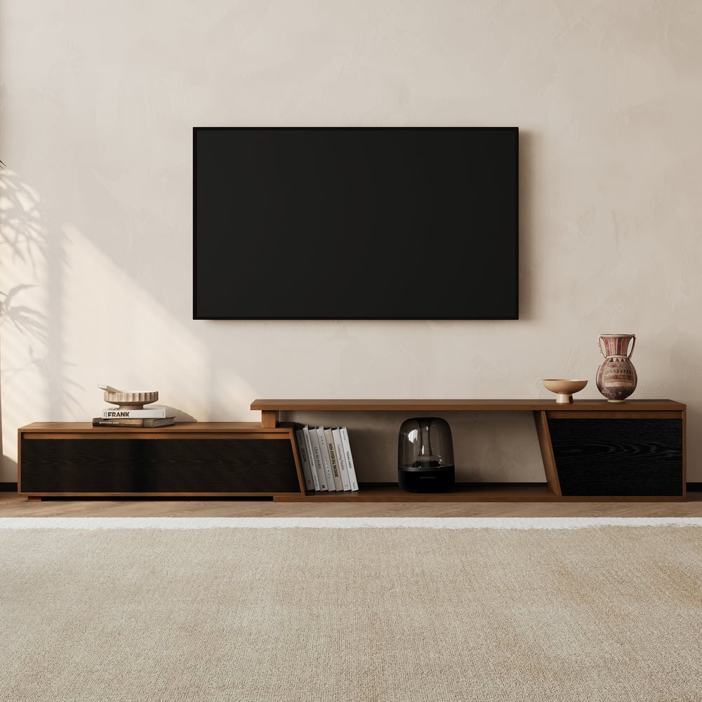 Oceny klientów dla Wysuwany stojak na telewizor Fero Black & Walnut z 3 szufladami (1800mm-2800mm)