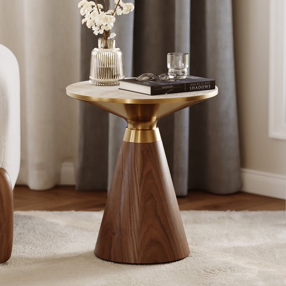 Recensioni dei clienti per Tavolino moderno a colonna da 58 cm noce con piano in travertino