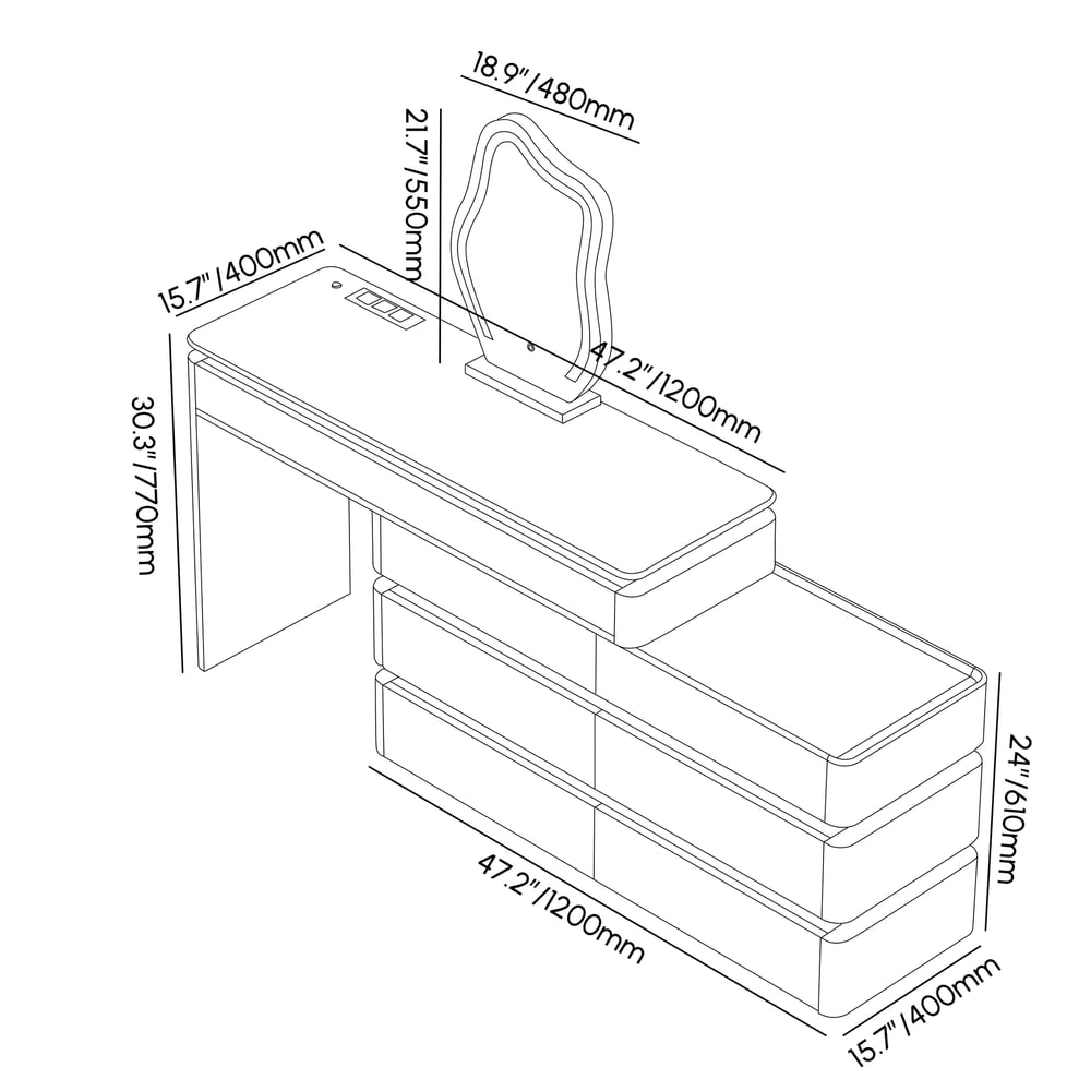 Lumio 47" Smart Makeup Vanity Set Retractable  Dressing Table with Mirror & Lights weights dimensions image