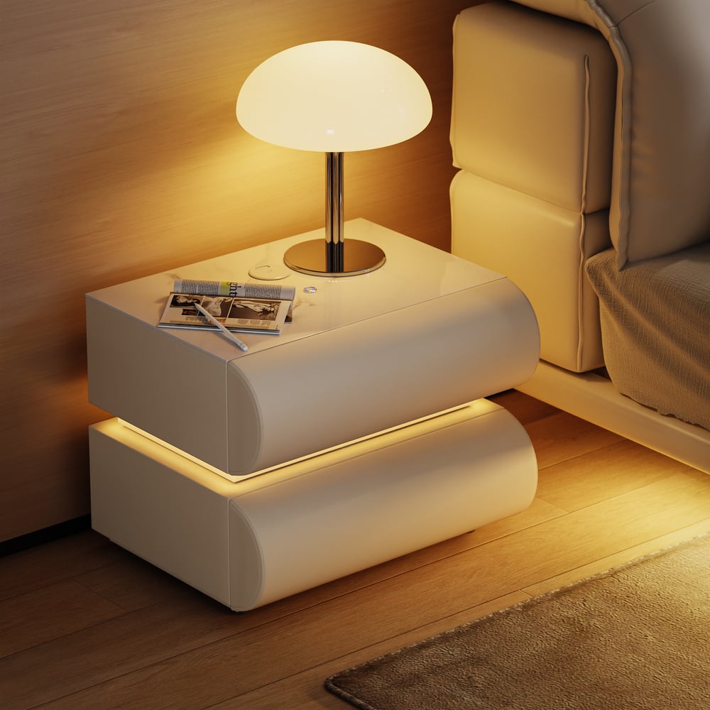 Domande e risposte per Intelligenter LED-Nachttisch Humply aus Leder mit 2 Schubladen, 2er-Set