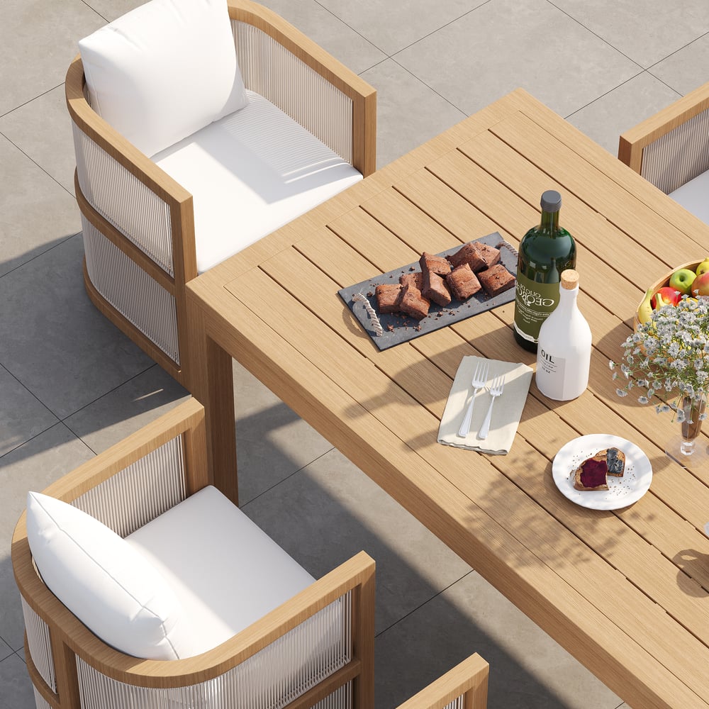 Perguntas e respostas para Conjunto de cadeiras de jantar modernas de alumínio e cordas para pátio externo de 2 peças em nogueira e aveia