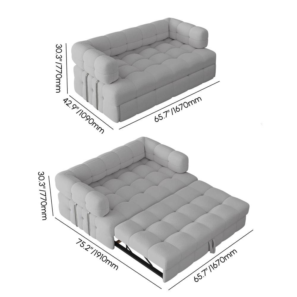 66" Boucle Pull-out Sofa Bed 2-Seater weights dimensions image