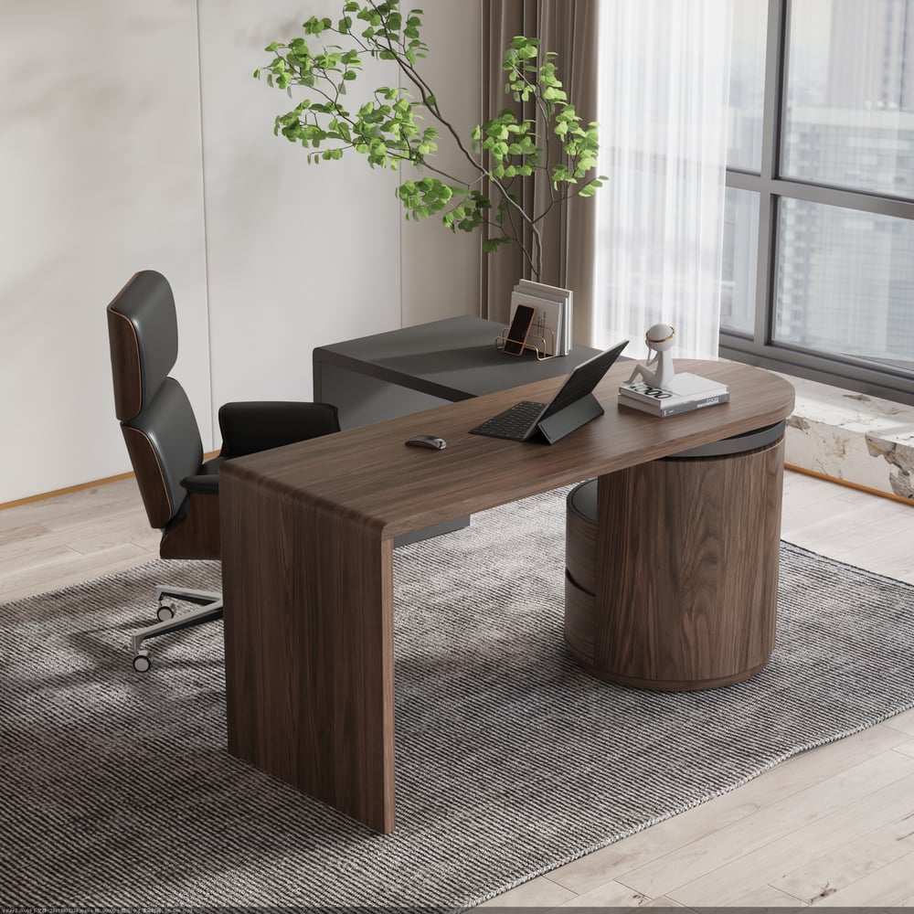 Avis Clients sur Bureau en L avec tiroirs, bureau exécutif pivotant moderne de 59,8 pouces