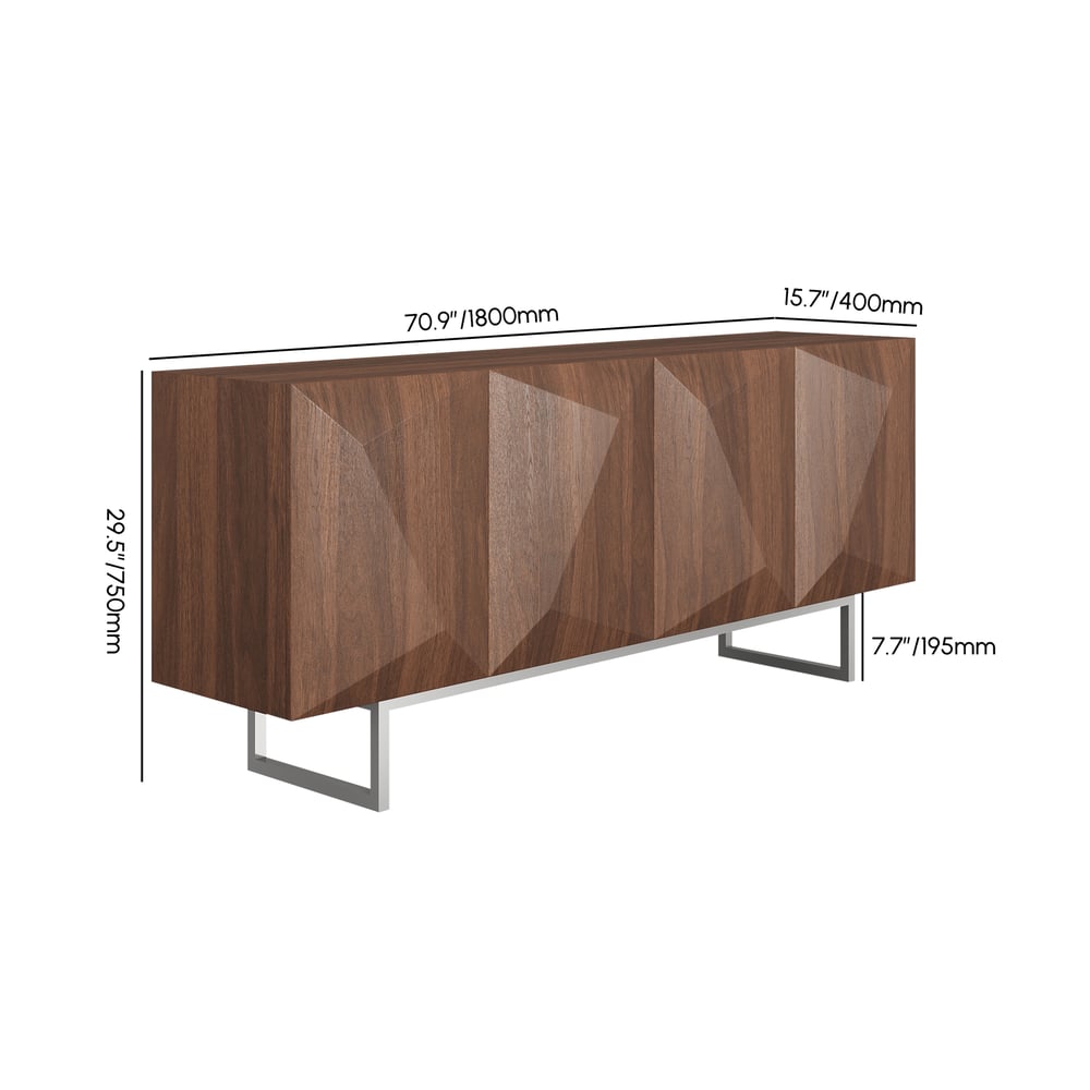 71" Modern Walnut Buffet Sideboard with Silver Base & Adjustable Shelves weights dimensions image