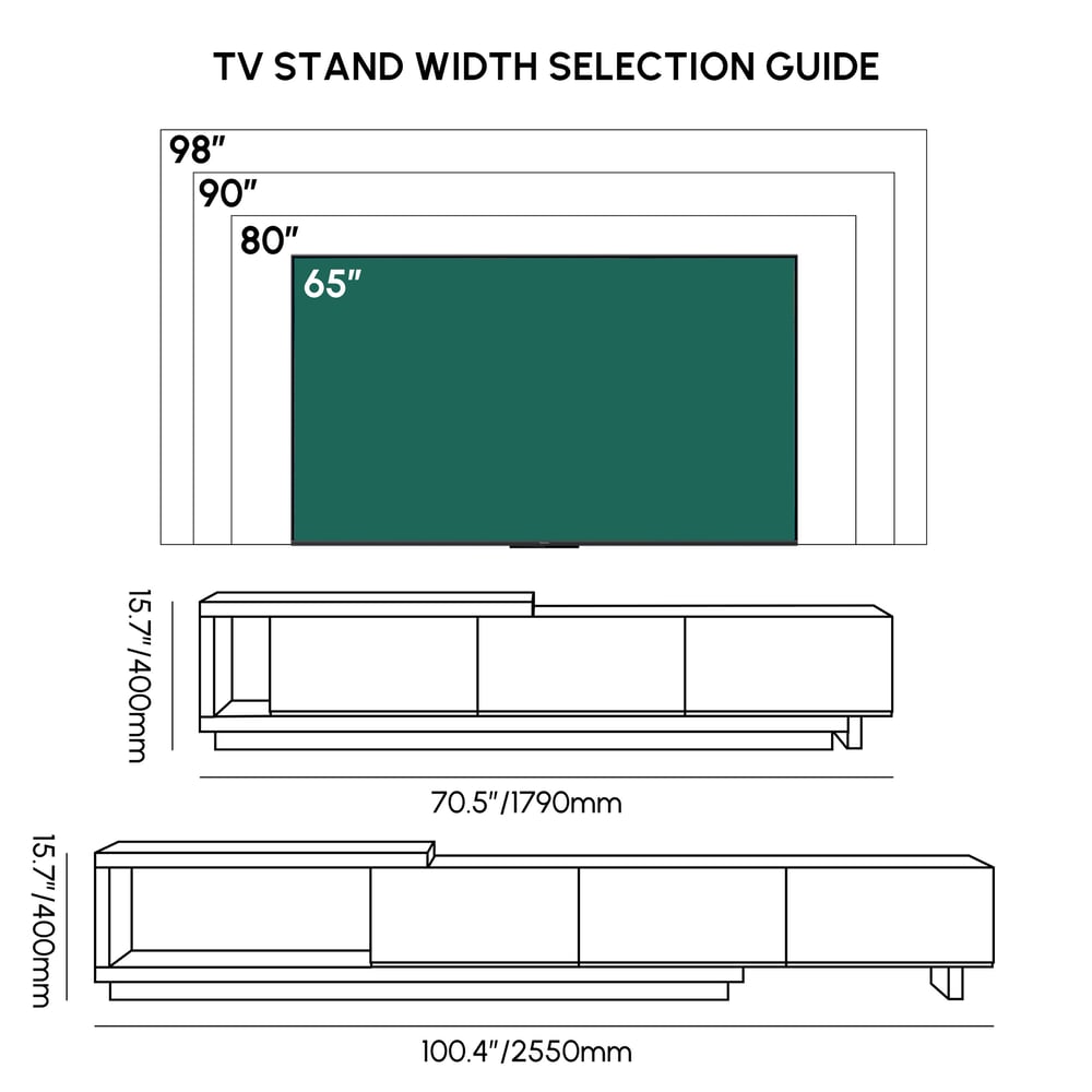 Quoint Extendable TV Stand with 3 Drawers(71"-100") weights dimensions image