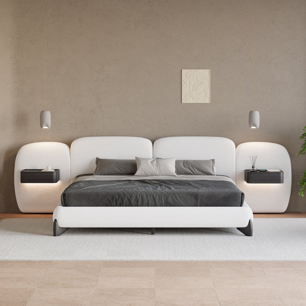 Customer Reviews for Curva King Size Boucle Bed with Headboard & Floating Smart Nightstand Set