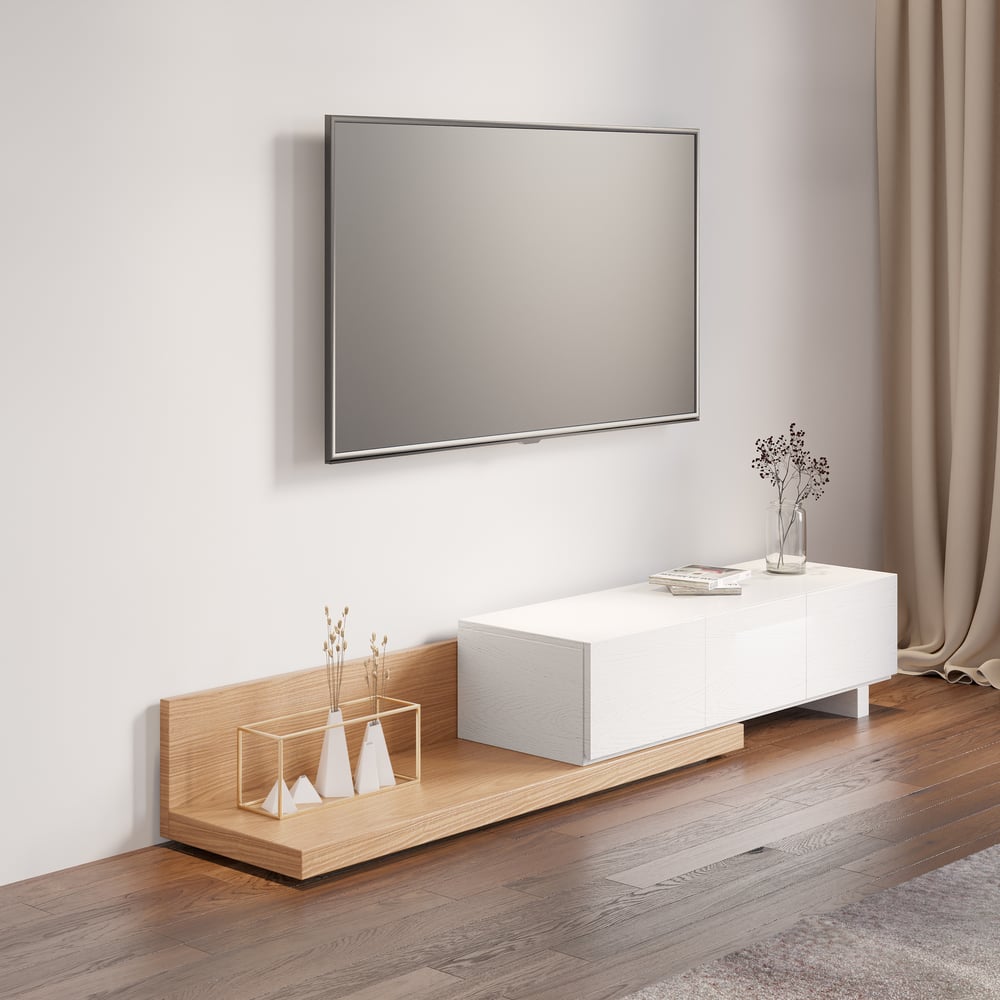 Customer Reviews for Crator 160 - 255 cm Natural & White Extendable TV Stand with 2 Drawers
