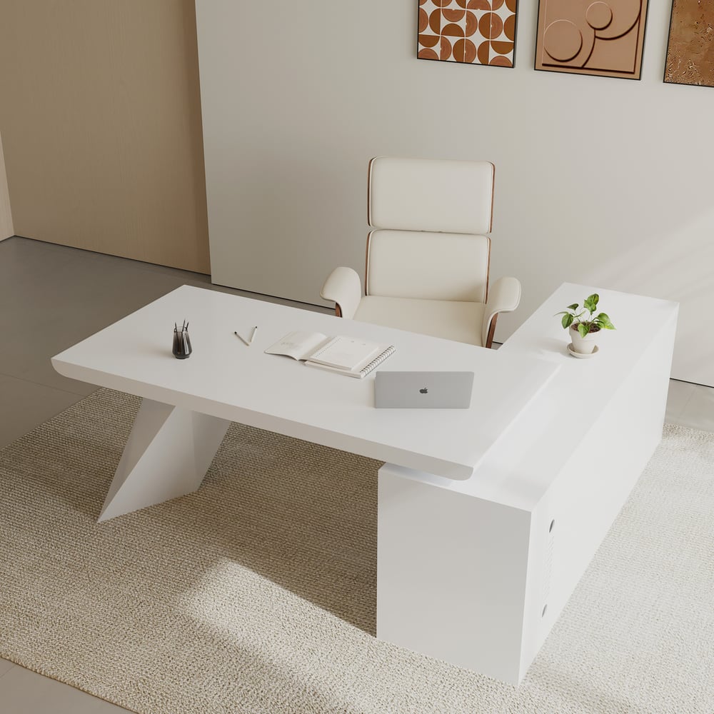 Avis Clients sur Ensemble de bureau et chaise de bureau pour gauchers exécutifs blancs modernes en forme de L (1800 mm)