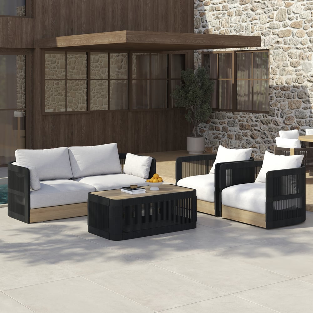 Questions and Answers for 4-Pieces Modern Aluminum & Rope Outdoor Sofa Set with Coffee Table in Black for 4