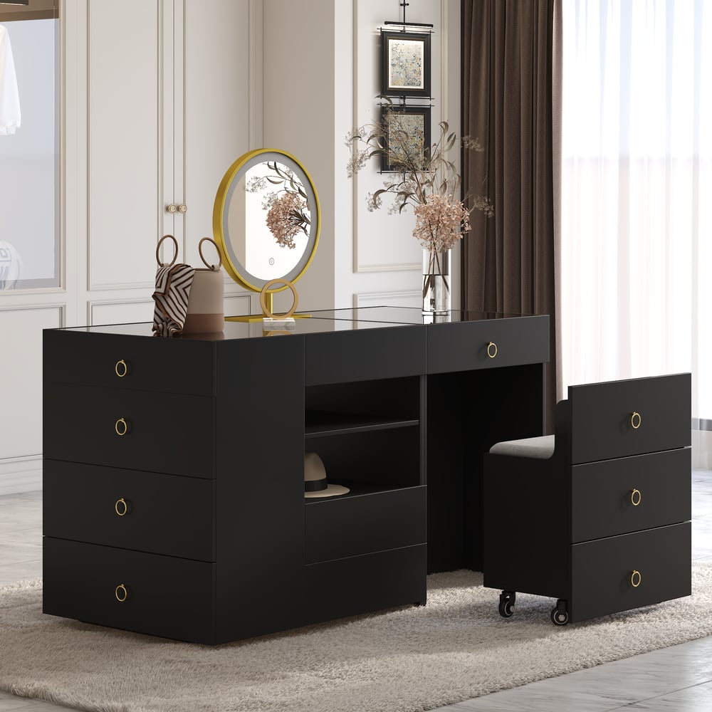 Oceny klientów dla Szklany top toaletowy 1500 mm Walk in Closet Island z schowkiem i stołkiem