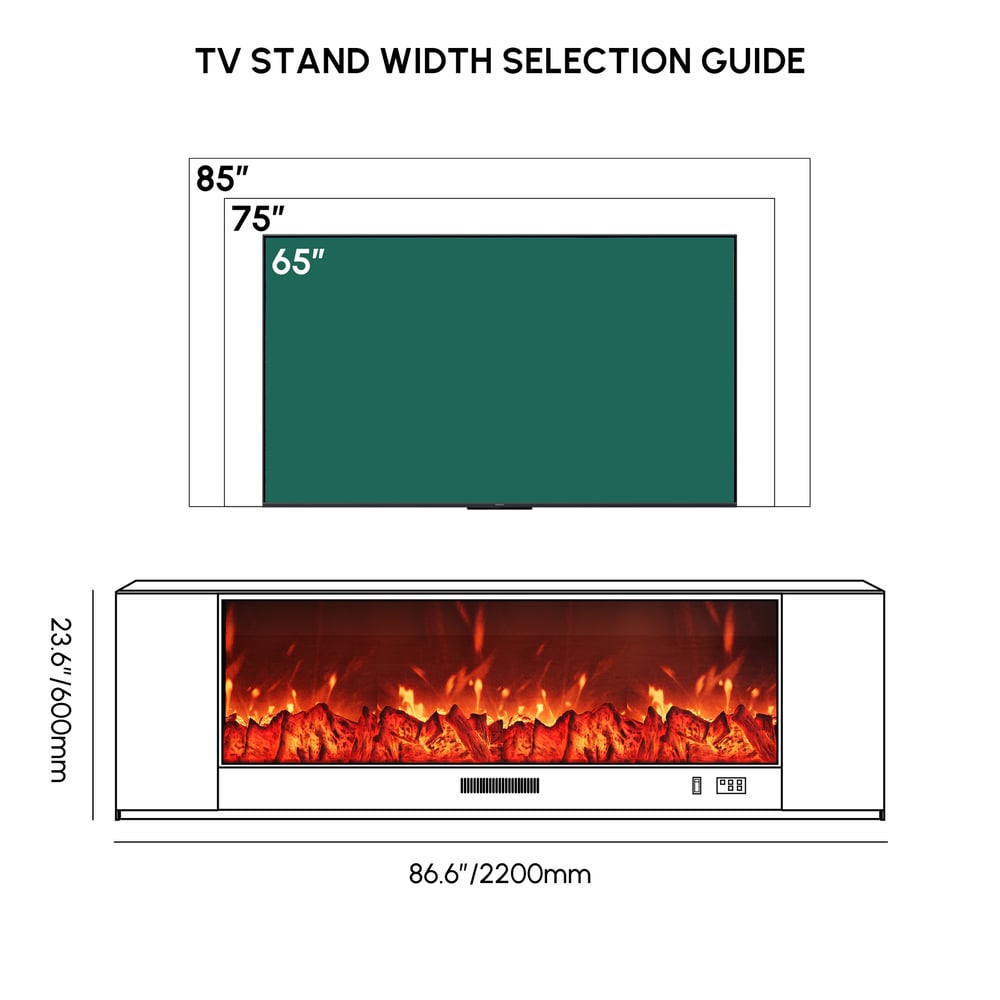 87" Sintered Stone Electric Fireplace TV Stand with Remote Control weights dimensions image