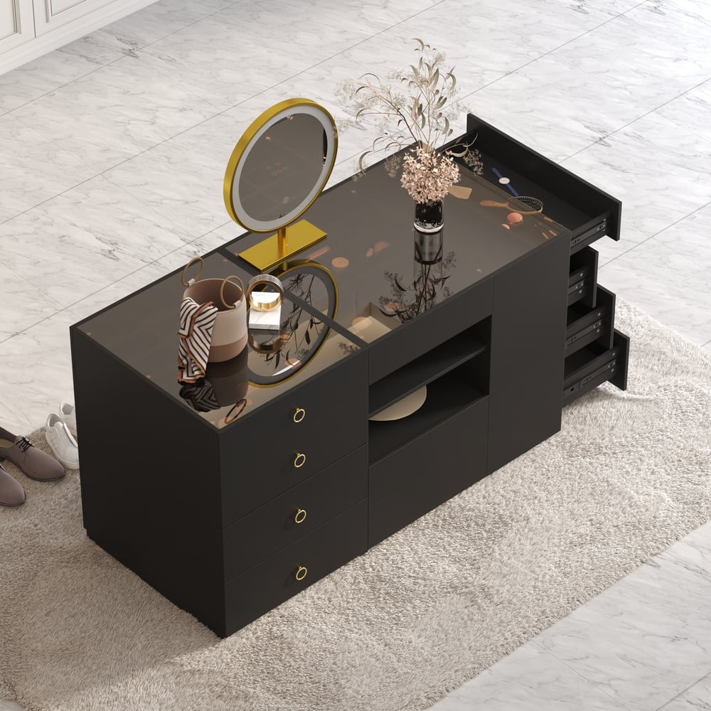 Oceny klientów dla Szklany top toaletowy 1500 mm Walk in Closet Island z schowkiem i stołkiem