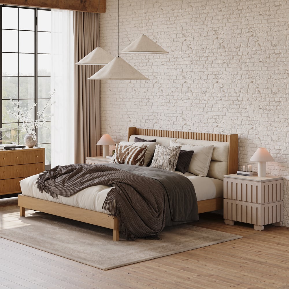 Avis Clients sur Table de chevet à 2 tiroirs en bois de frêne avec dessus en faux travertin