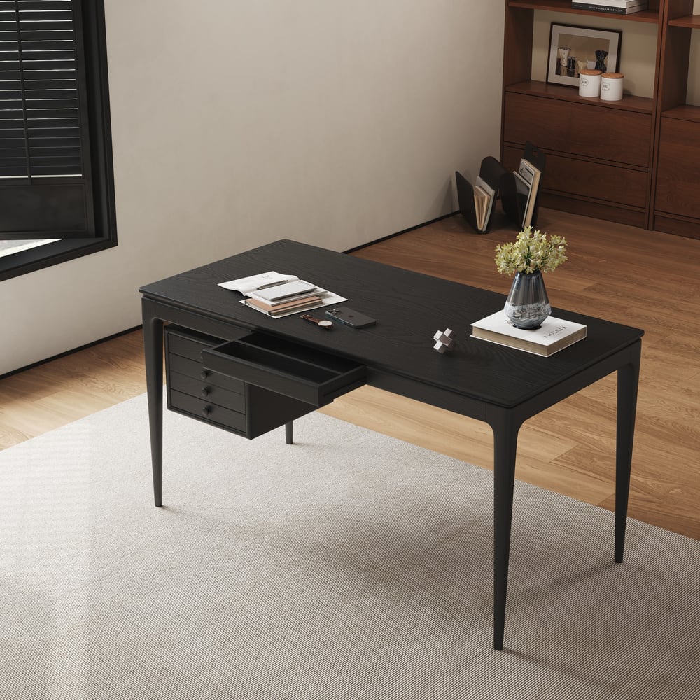 Hodnocení zákazníků pro položku Pracovní stůl z černého jasanového dřeva ve stylu poloviny století se 3 zásuvkami (1400 mm)