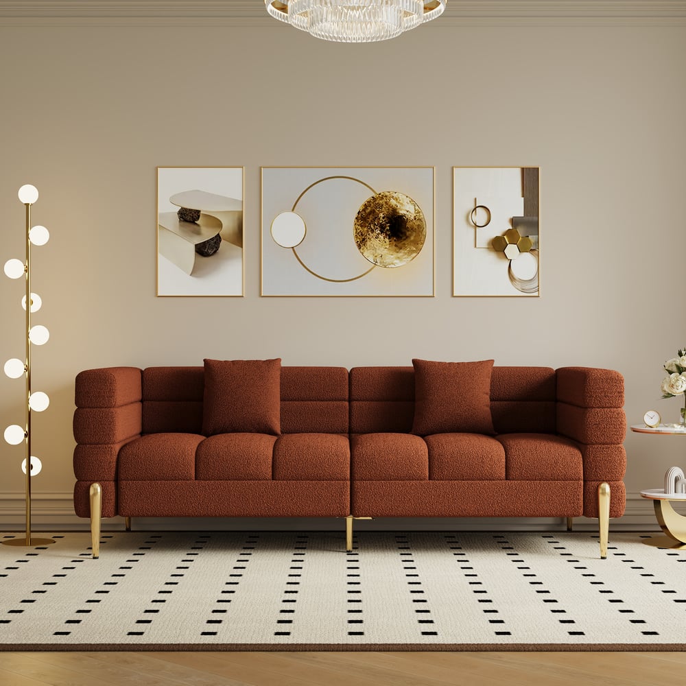 Questions and Answers for Axial 79" Boucle Fluted Sofa with Gold Legs & Pillows