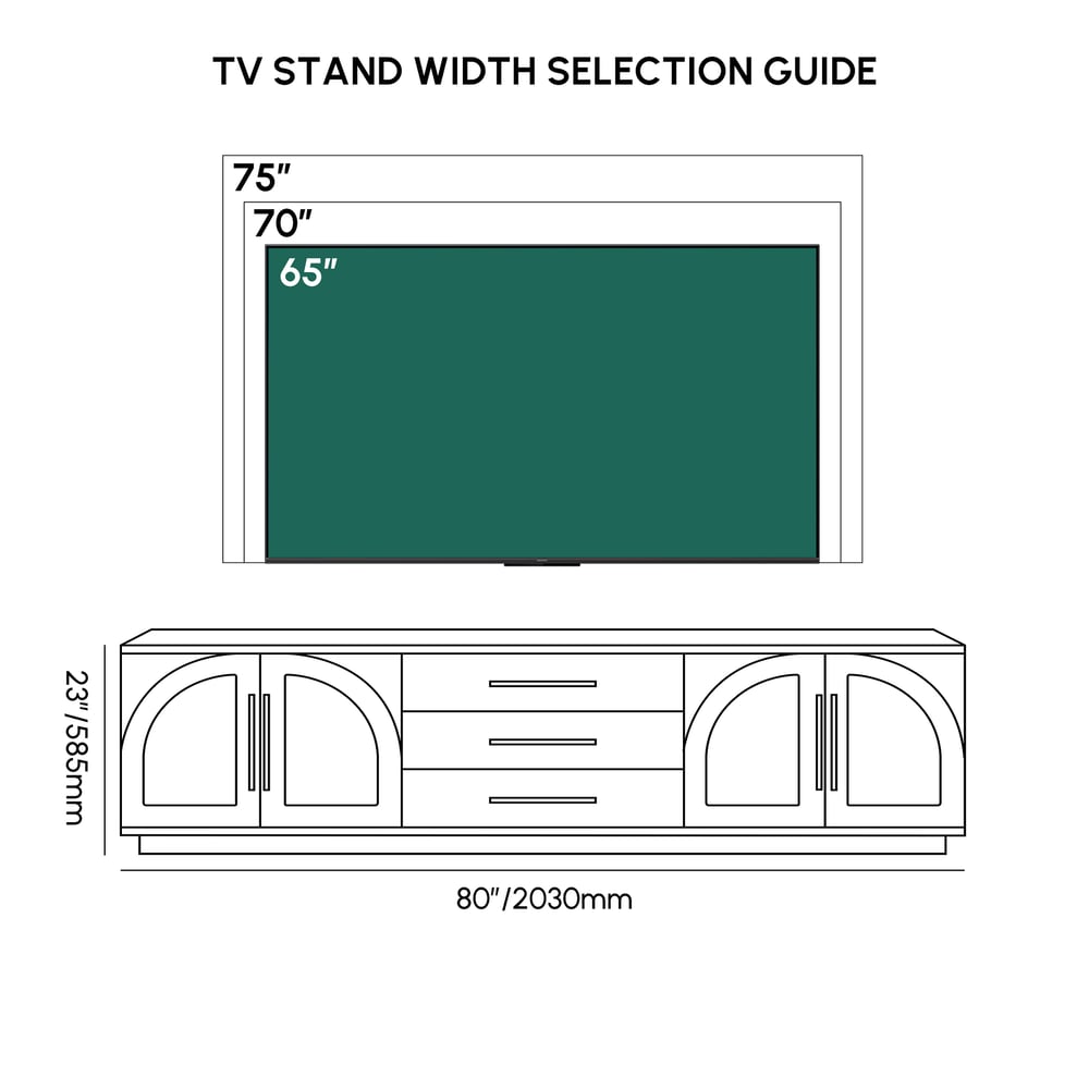 Arune 80" Arched Glass Doors TV Stand with Storage and LED weights dimensions image