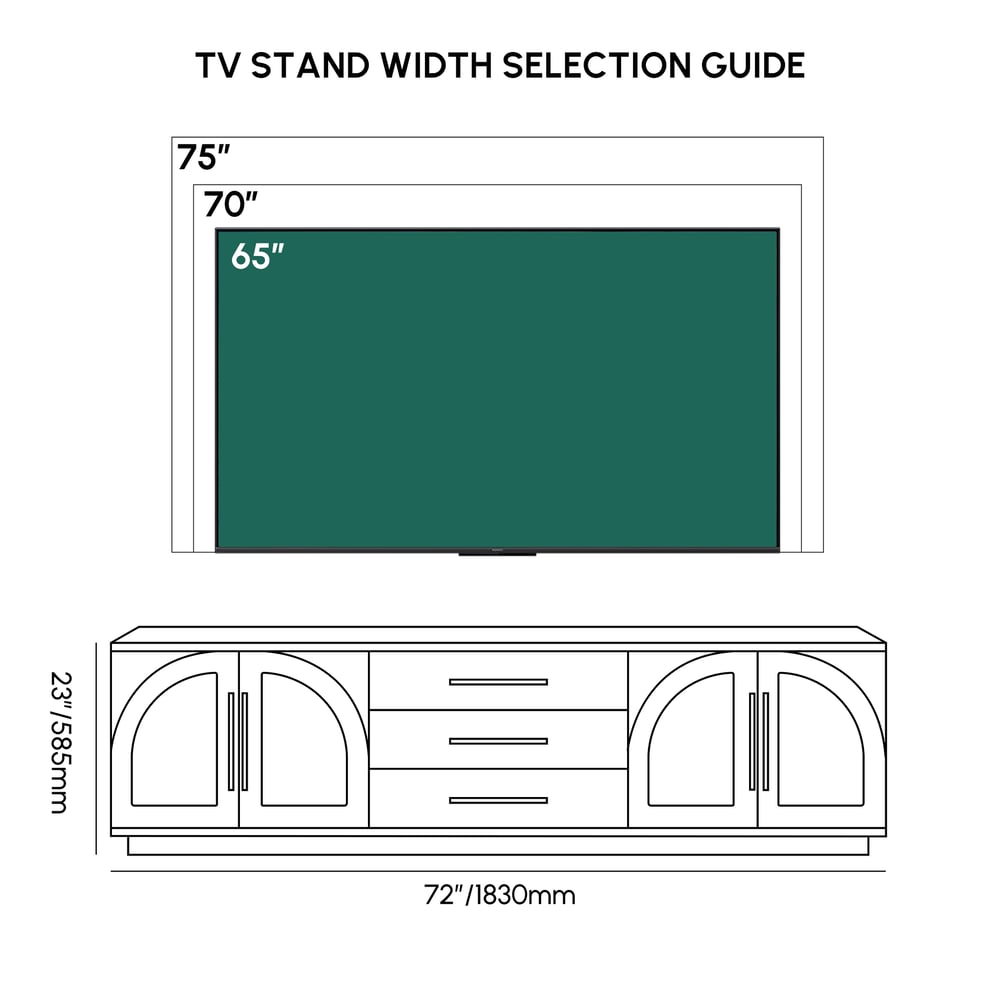 Arune 72" Arched Glass Doors Walnut TV Stand with Storage and LED weights dimensions image
