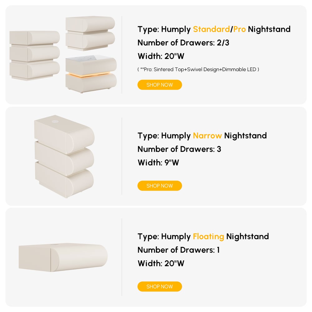 Questions and Answers for Humply Modern White Leather Smart Nightstand with Wireless Charger Drawers Set of 2