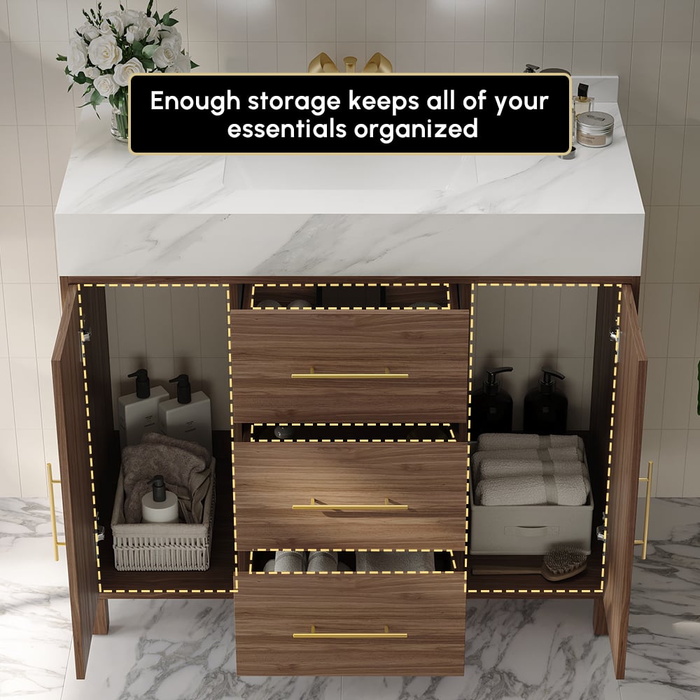 Questions and Answers for Modern 39" Walnut Sintered Stone Top Bathroom Vanity Set