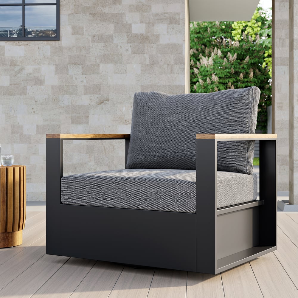 Customer Reviews for Outdoor Gray Wood & Aluminum Swivel Chair with Cushion Set of 2