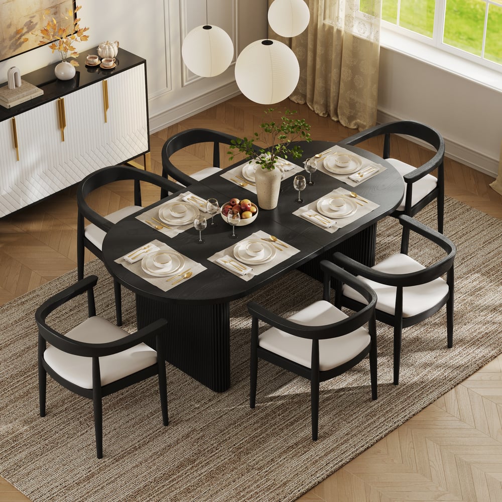 Avis Clients sur Table à manger ovale extensible Japandi 200 à 240 cm noire, pour 6 à 8 personnes