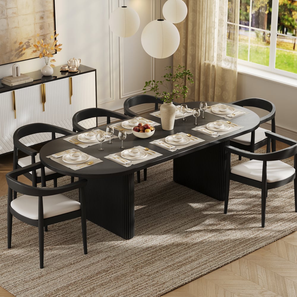Avis Clients sur Table à manger ovale extensible Japandi 200 à 240 cm noire, pour 6 à 8 personnes