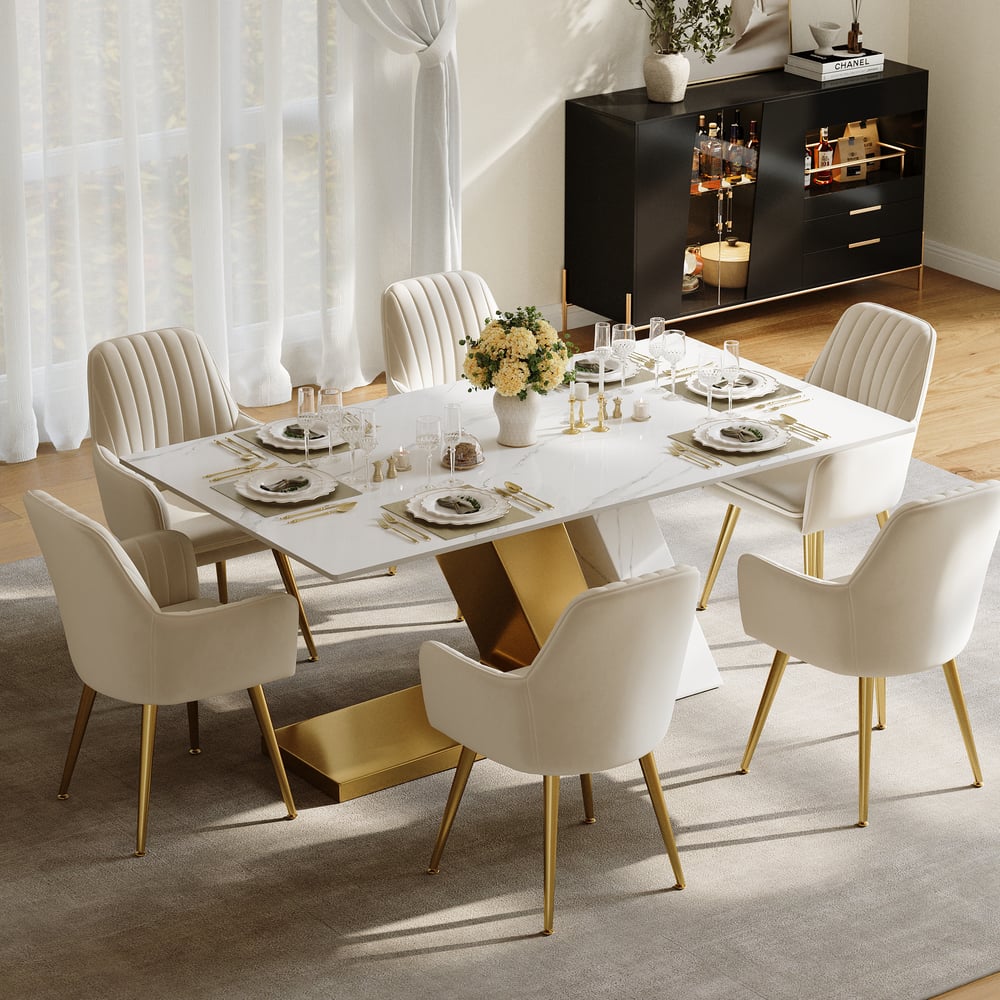 Recensioni dei clienti per Tavolo da pranzo in pietra sinterizzata rettangolare di lusso da 71 pollici a prezzi accessibili per 6-8 persone