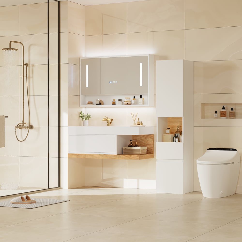 Customer Reviews for 1000mm Modern Floating Bathroom Vanity White & Natural with Sink