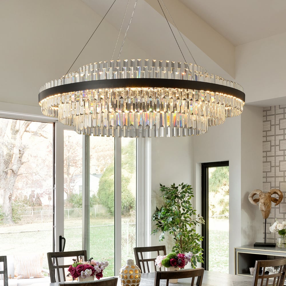 Questions and Answers for Fixedo Modern Tiered Crystal LED Chandelier in Black Light