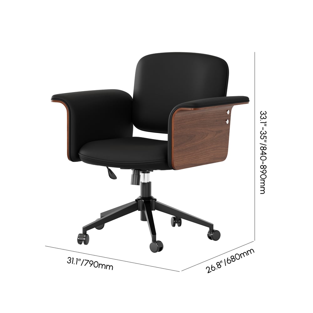 Modern Rotatable L-Shaped Executive Desk & Swivel Black Faux Leather Office Chair Set weights dimensions image