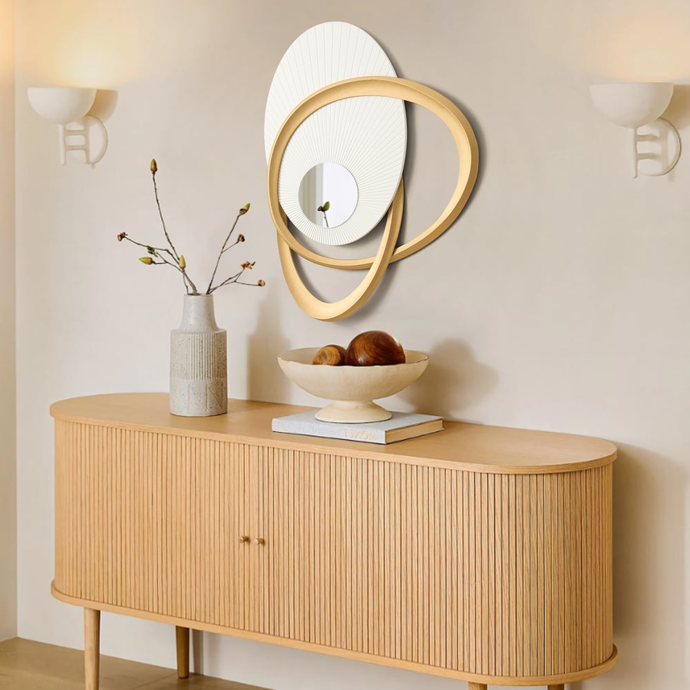 Avis Clients sur Tenture murale Art Déco avec miroir, 900 mm, blanc et doré, design éclatant