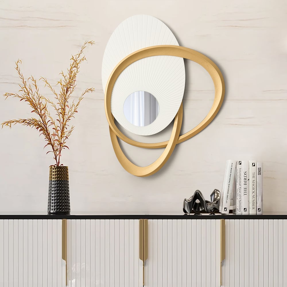 Avis Clients sur Tenture murale Art Déco avec miroir, 900 mm, blanc et doré, design éclatant