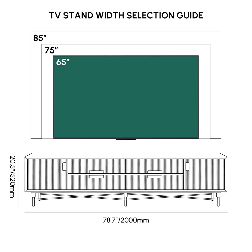 Modern Off White TV Stand for 85" TVs with 4 Drawers & Doors MDF weights dimensions image