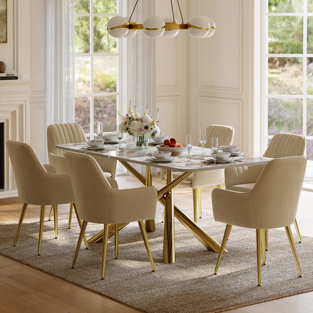 Questions and Answers for Modern 79" Rectangle Glossy Pandora Sintered Stone Dining Table, Seats 6