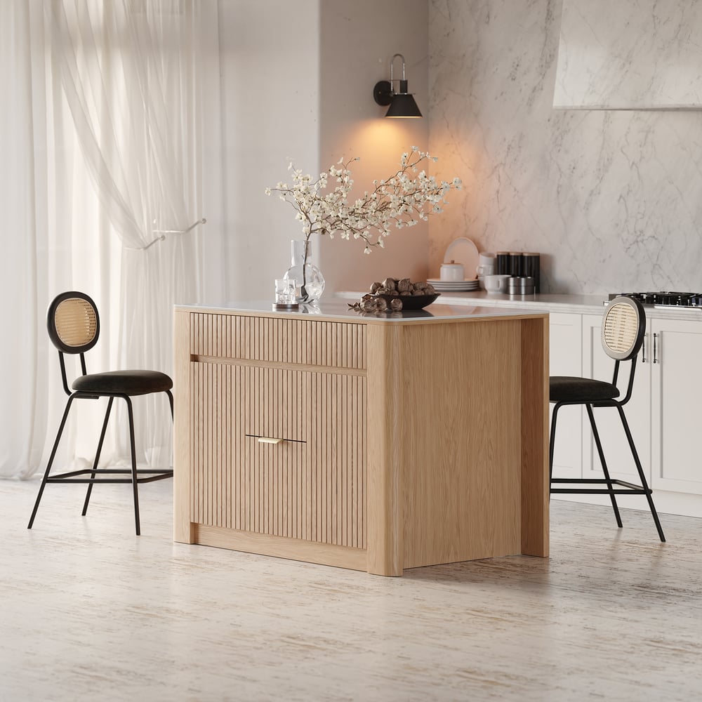 Questions and Answers for 51" Sintered Stone Top Solid Wood Kitchen Island with Storage